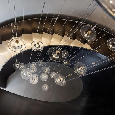 Large Custom Glass Chandelier Long Stair Pendant Light