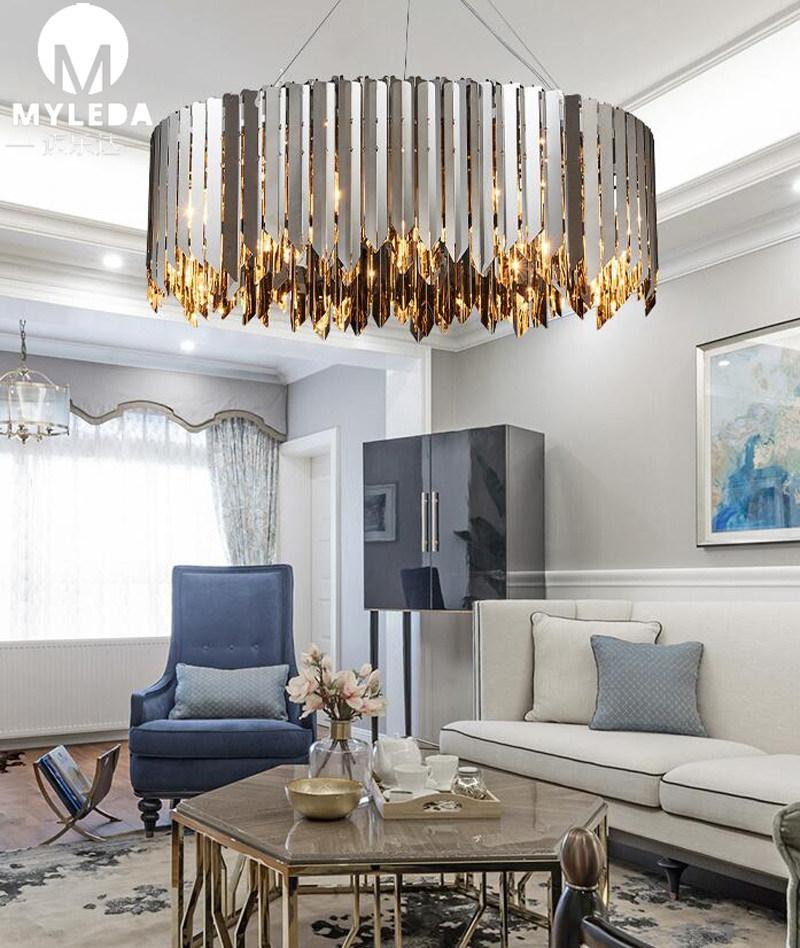 Modern Round Gold Reception LED Chandelier Lamp for Interior Projects