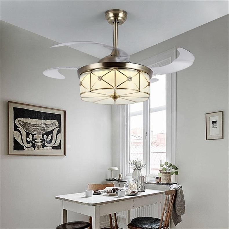 Copper Ceiling Fan Lights with Invisible Fan Blade Remote Control Home Decoration Suitable for Living Room Bedroom