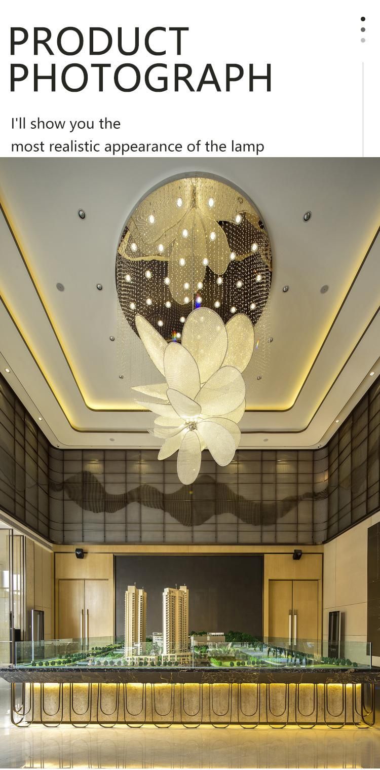 Flower Shape Decorative Hotel Stair Glass Stainless Steel Custom LED Chandelier Lamp