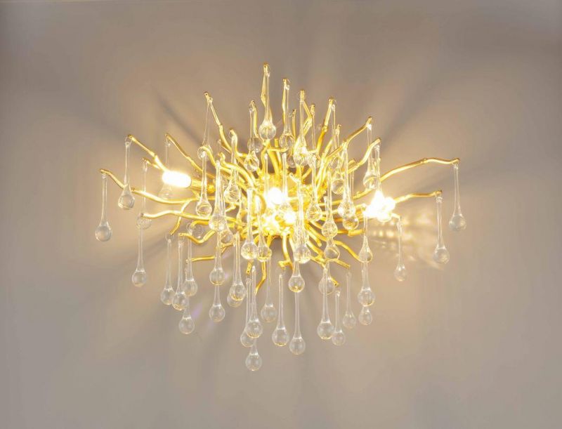Art Decoration Flower White Crystal Glass Golden Wall Lamp Lighting