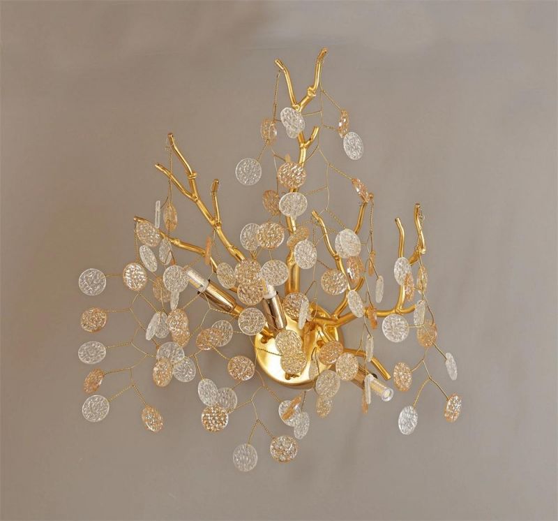 2022 Meerosee Modern Fancy Brass Wall Light Fixture Golden Wall Sconce Lamp Indoor Decorative Lighting for Bedroom