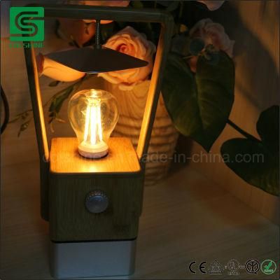 Portable Dimmable Bamboo Table Lamp with USB Changer for Camping