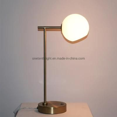 Metal Body in Antique Brass Finish and Glass Shade Table Lamp