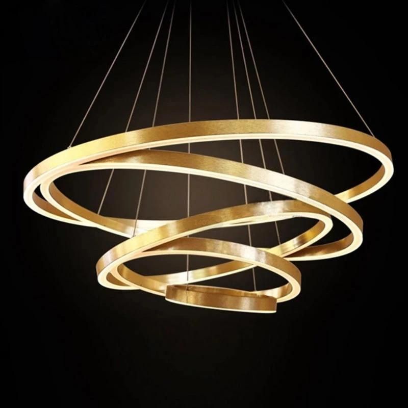 2022 Selling Customize High Ceiling Golden LED Pendant Lamp Luxury Lampara Circles Project Lights Chandelier