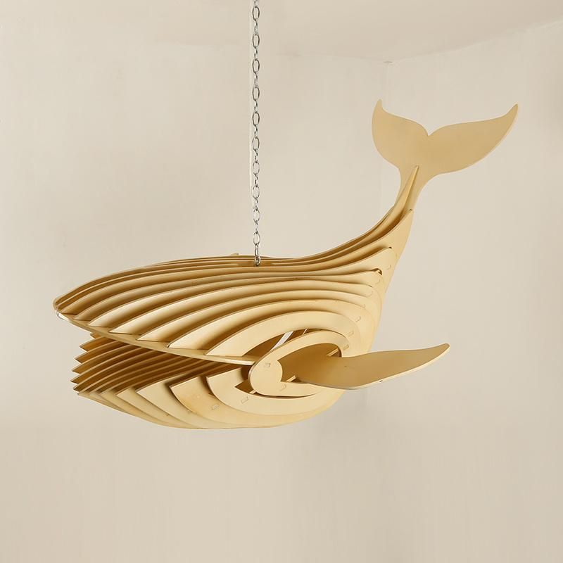 Wooden Whale Design Chandelier Restaurant Dining Room Pendant Lamp Light