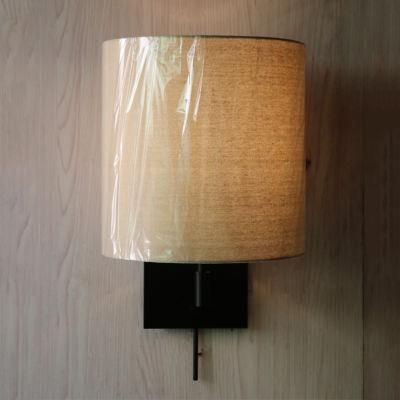 Taupe Linen Fabric Shade and Metal Support Arm Wall Lamp.