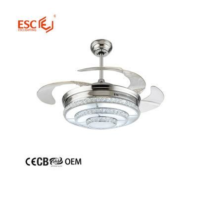 Modern 3 Speed Choice 3 Color Temperature K9 Crystal Lampshade LED Ceiling Fan Light