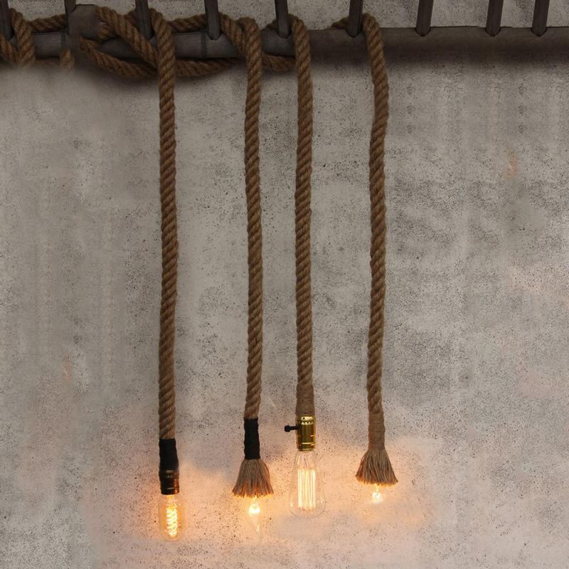 Retro Vintage Hemp Rope Pendant Light Loft Creative Hanging Lamp with Edison Bulb American Style