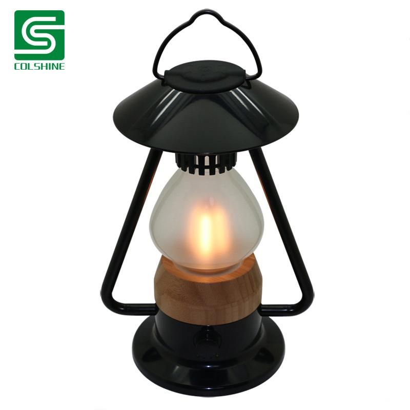 Vintage Lantern Table Lamp with USB Charger