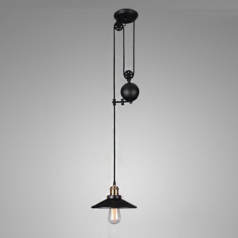Black Rustic Lamp Pulley Pendant Lights Dining Room Bedroom Kitchen Island Pendant Lamp (WH-VP-127)