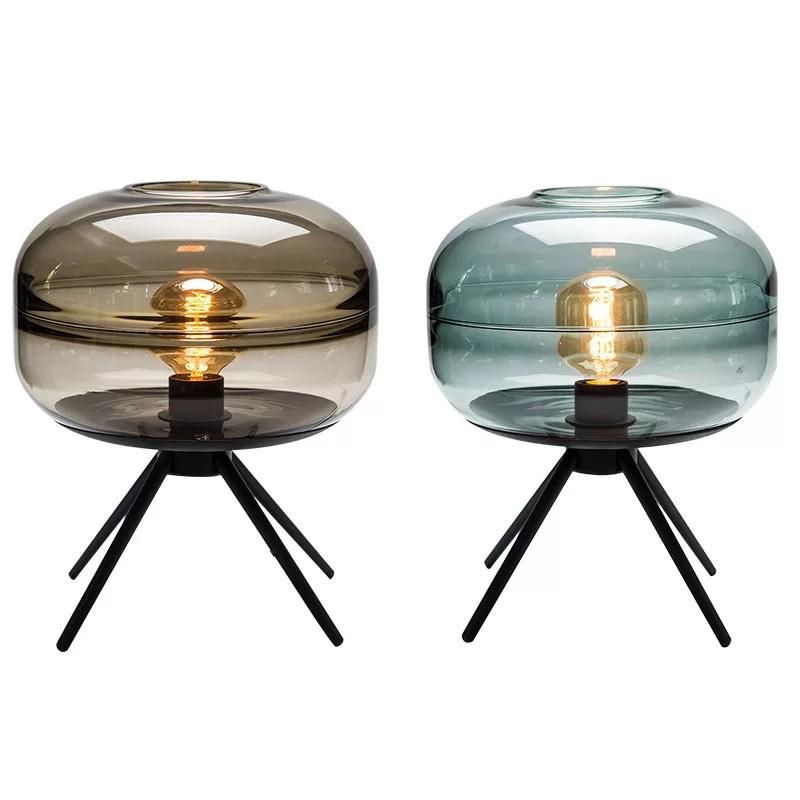 Indoor Decoration Hotel Amber Smoked Nordic LED Table Lamp Modern Vintage Decoration Simple Creative Metal LED Table Lamp Bedroom Study Desk Lamp