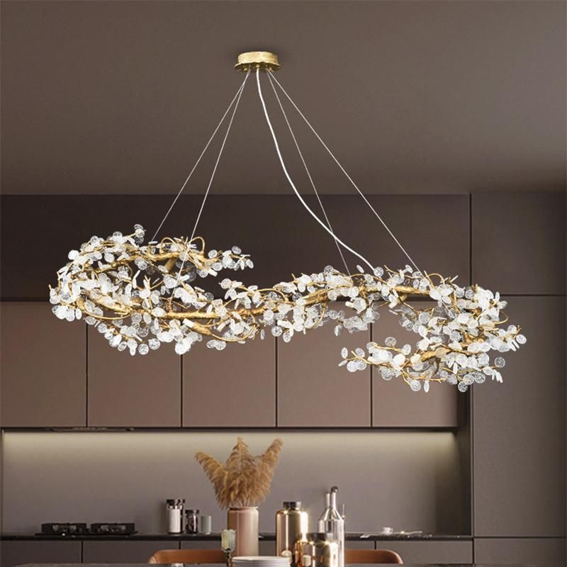 All Copper Chandelier Living Room Lamp Branch Crystal Pendant Lamp