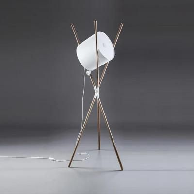 Designer Walnut Solid Wood Three Corner Table Lamp Nordic Lying Drum Model Room Creative Post Modern Three-Legged Leather Floor Lamp