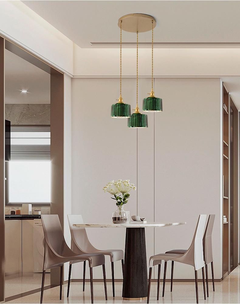 LED Simple Green Brass Glass Art Elegant Decorative Light Chandelier