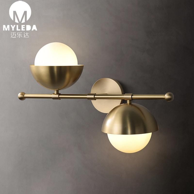 Indoor Modern Bedside Wall Light Sconce Lighting with White Glass Globe Shade
