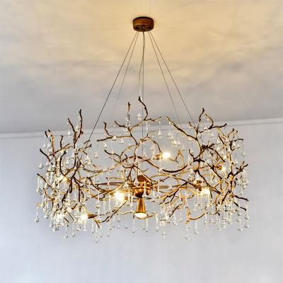 Chandelier All Copper Branches Long Dining Room Crystal Pendant Lamp