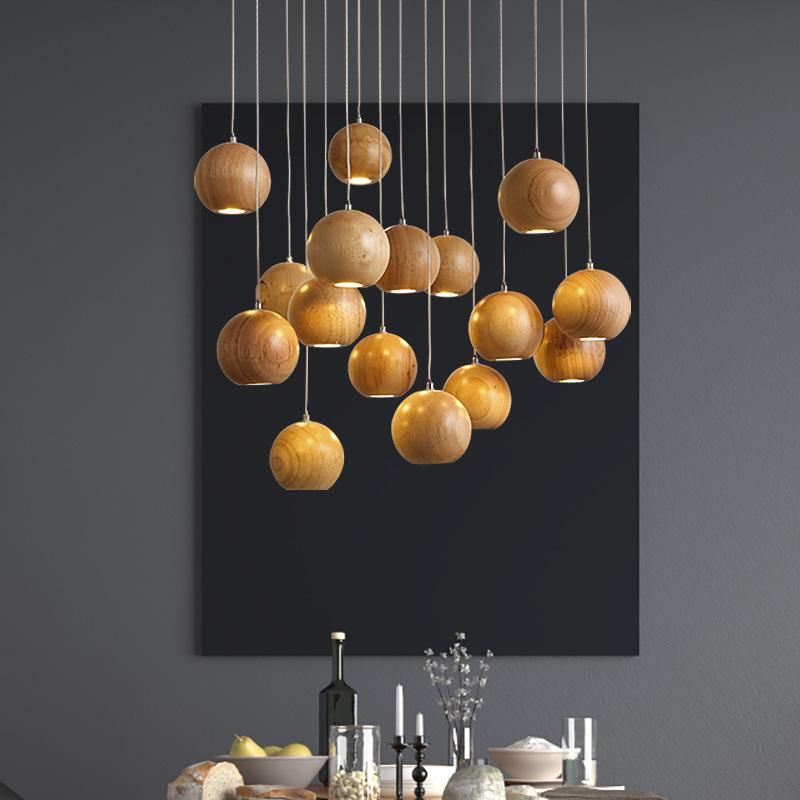 Wood Ball Pendant Lights for Indoor Home Lighting Fixtures (WH-WP-15)