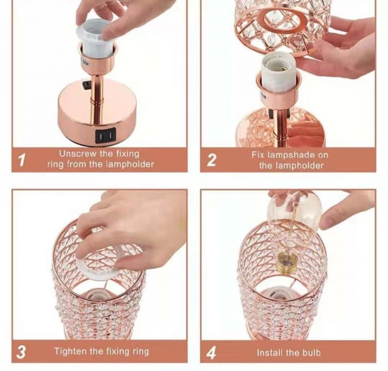 Touch Control Crystal Table Lamp Set of 2 Bedside Nightstand Lamps with 2 USB Charging Ports, Outlet, K9 Crystal Decorat