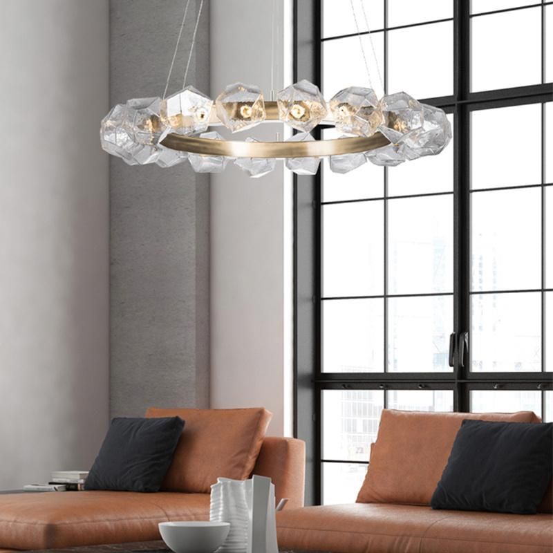 Diamond Floral Round Style Chandelier Crystal Living Room Pendant Lamp