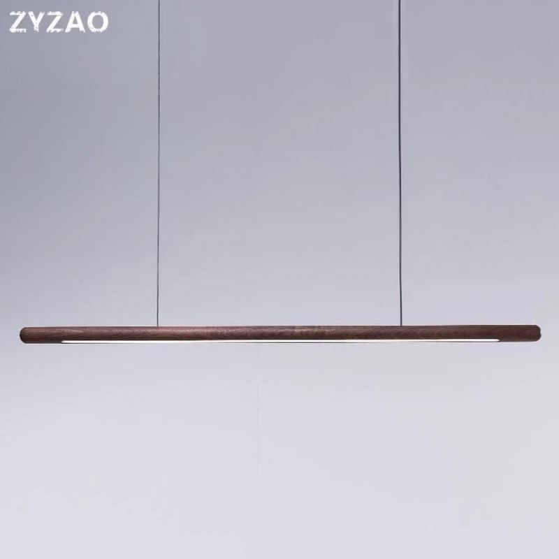 Designer Nordic Restaurant Bar Wood Pendant Lights Black Walnut Minimalist Long Strip LED Hanglamp Home Decor Dining Room Lights