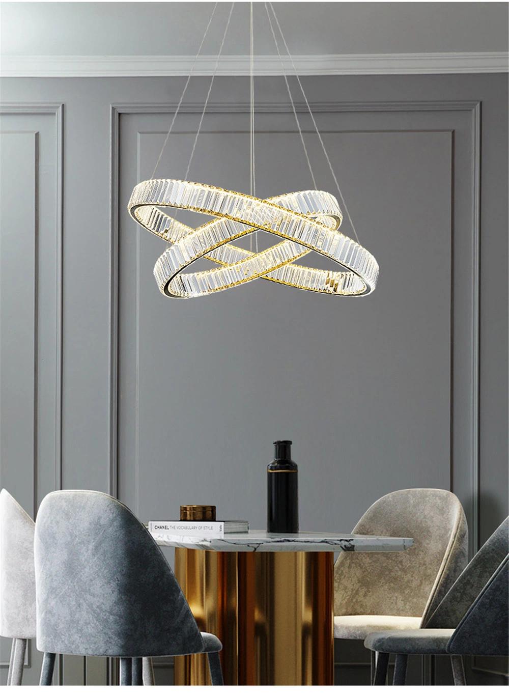 Modern Chandelier Villa Stairs Crystal Steel LED Pendant Chandelier Lighting
