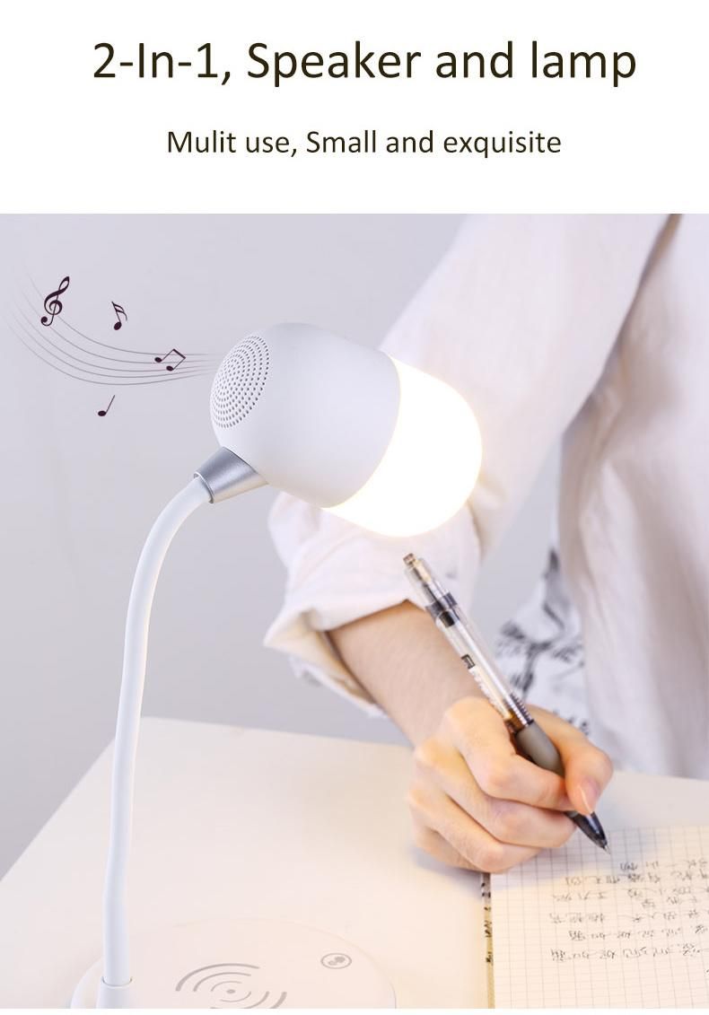 Desk Lamp Bluetooth Speaker with USB Charging Port and Wireless Charging for Samsung iPhone Desktop Light