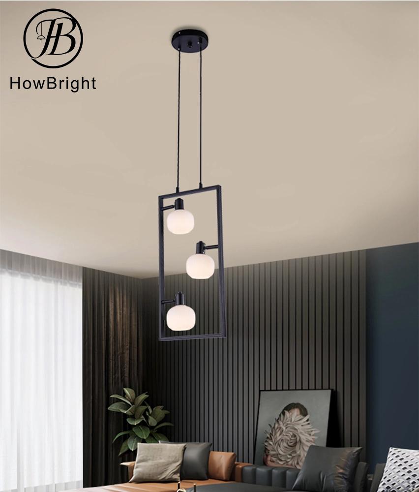 Modern Retangle 3 Head Glass E14 Hanging Light for Bedside Bar Dining Room Kitchen Chandelier Pendant Lamp Ceiling Light Kitchen Restaurant Cafe Spotlight Lamp