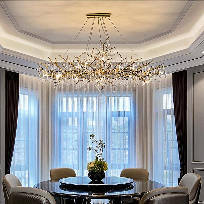 Chandelier All Copper Branches Long Dining Room Crystal Pendant Lamp