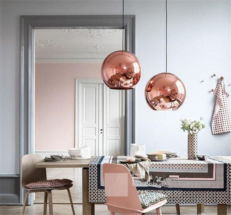 LED Chandelier Modern Glass Ball Pendant Lamp Luster Copper Sliver Shade Mirror Hanging Lamp Home Decor Light Fixtures