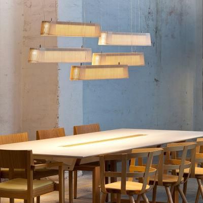 Wooden Cuboid Design Modern Chandelier Mall Hotel Lobby Pendant Lamp