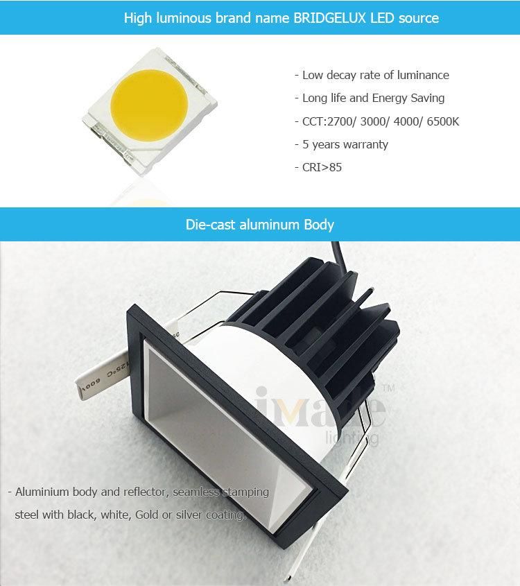 Square 10W 15W 3000K LED Reccesed Light with Single Double Triple Frame LED Downlight