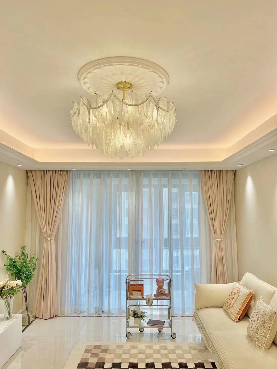 European Light Luxury Feather Glass Chandelier Hotel Restaurant Living Room Decoration Chandelier