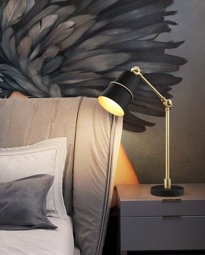 Modern Gold Nad Black Bedroom Desk Table Lamp with Adjustable Angle