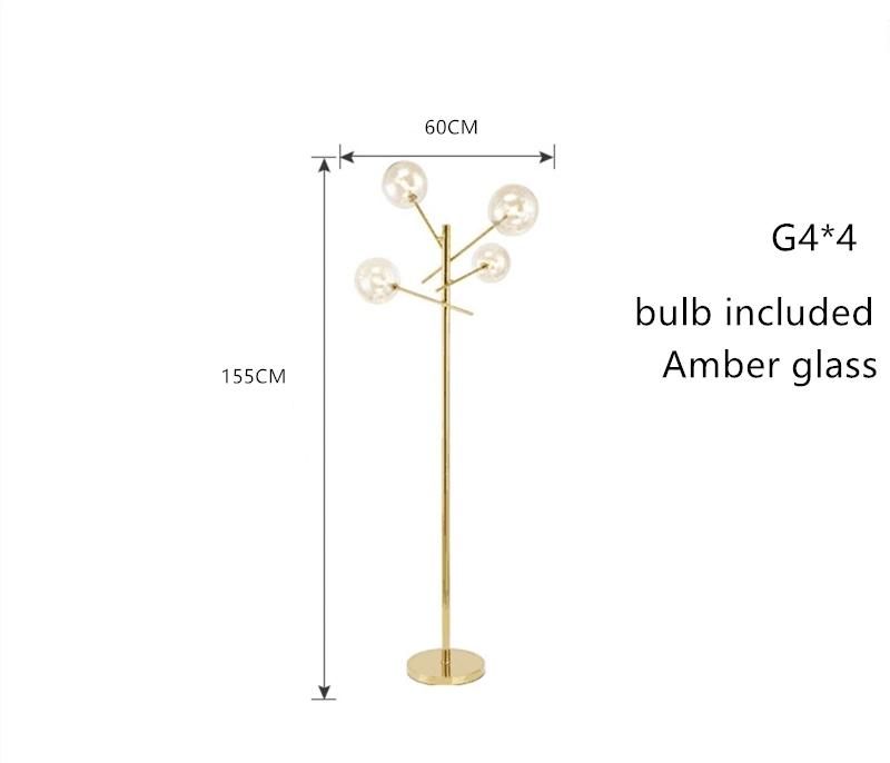 Modern Floor Lamp G4 Amber Glass Floor Lamps Standing Light Glass Shade Metal Base Standing Lamp (WH-MFL-71)
