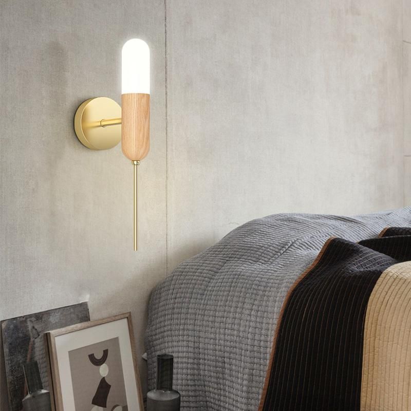 Modern Simple Creative Wood Design Bedroom Bedside Lamp Household Corridor Wall Light