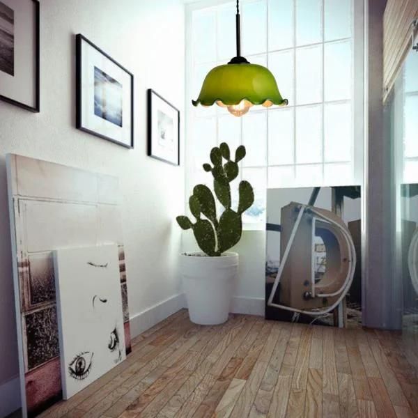 Nordic Green Lacework Pendant Light Glass Flower Hanging Lighting Fixture for Home