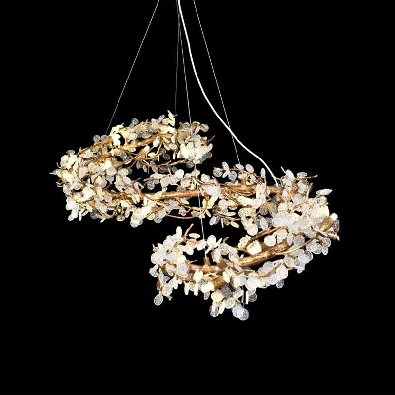 All Copper Chandelier Living Room Lamp Branch Crystal Pendant Lamp