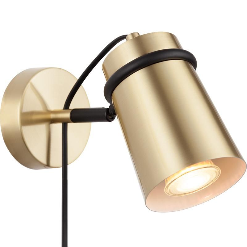 Modern Wall Lamp Matt Brass & Matt Black GU10 Wall Light Plug-in Light Fixture Cylinder Shade for Bedroom Bedside House Reading Living Room Home Dining Design