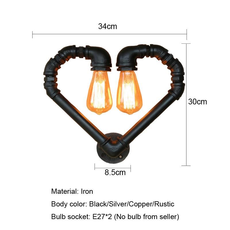 Creative Vintage Pipe Wall Light Loft Edison Industry E27 Light Bar Heart Wall Lamp (WH-VR-34)