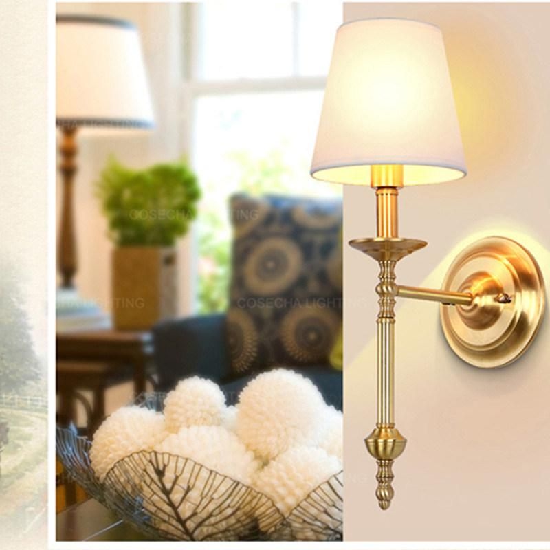 Noble Copper Wall Lights with Fabric Shade for Bedroom Hallway Gold Luxury Brass Wall Sconce (WH-OR-82)