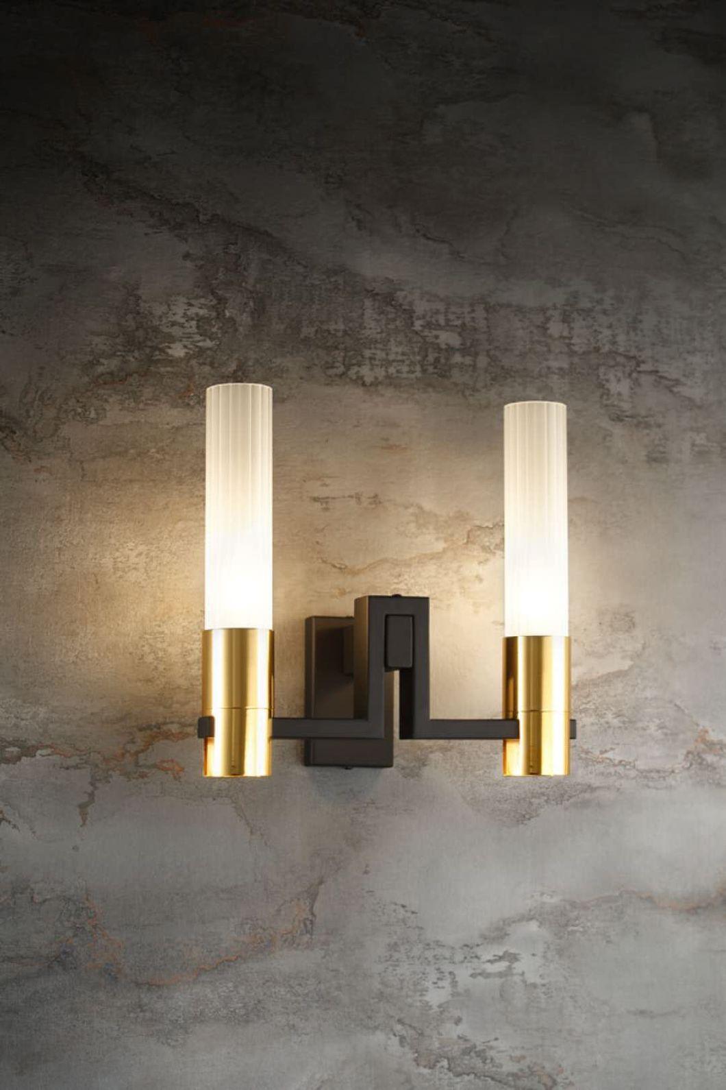 Modern Gold 2 Lite Glass Vanity Wall Light with E14 Socket (MB-11893-2)