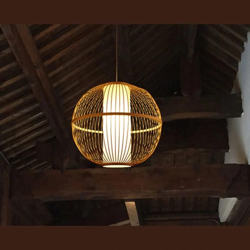 Creative Round Bamboo Lantern Pendant Light Handmade Wood Suspension Lamp (WH-WP-25)