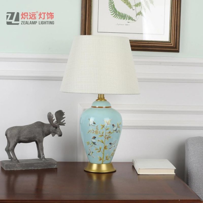 Flower Birds Ceramic Bedside Table Lamp for Study Desk (TL8040)