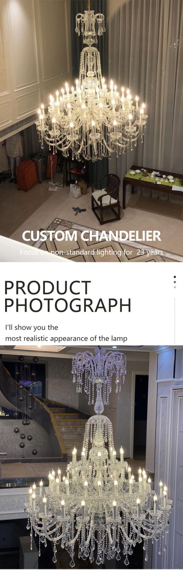 Popular Product Stairway Villa Living Room Modern Luxury K9 Crystal LED Chandelier Lamp