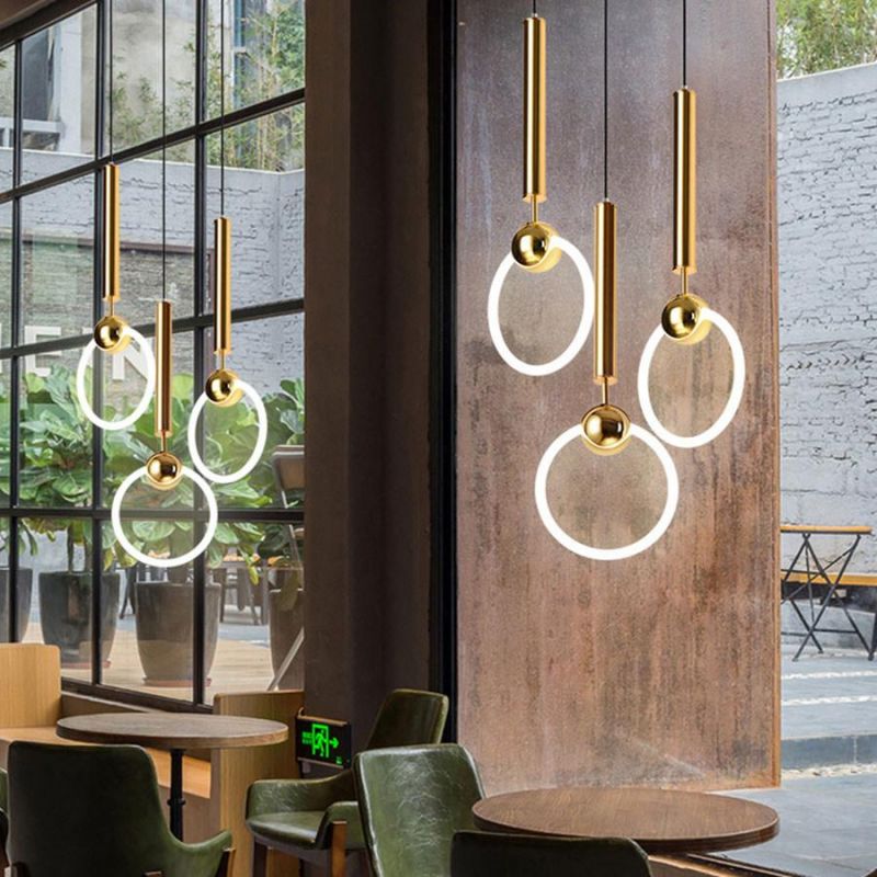 Modern Simple Circle Pendant Light Personality Iron Gold Pendant Light Dining Room Study Hanging Ring Light (WH-AP-189)