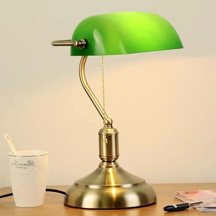 Retro Hotel Reading Decorative Nordic Study Gold Modern LED Glass Classic Satin Brass Traditional Banker Bank Lamp Antique Style Emerald Green Glass Desk Light