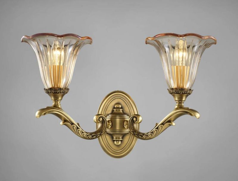 AmericanEuropean CE/UL ETL LED High Quality Copper Yellow Bronze Golden Shadow Glass Double Heads E14/E12 Indoordecoration Lighting Decorative Light Wall Lamp