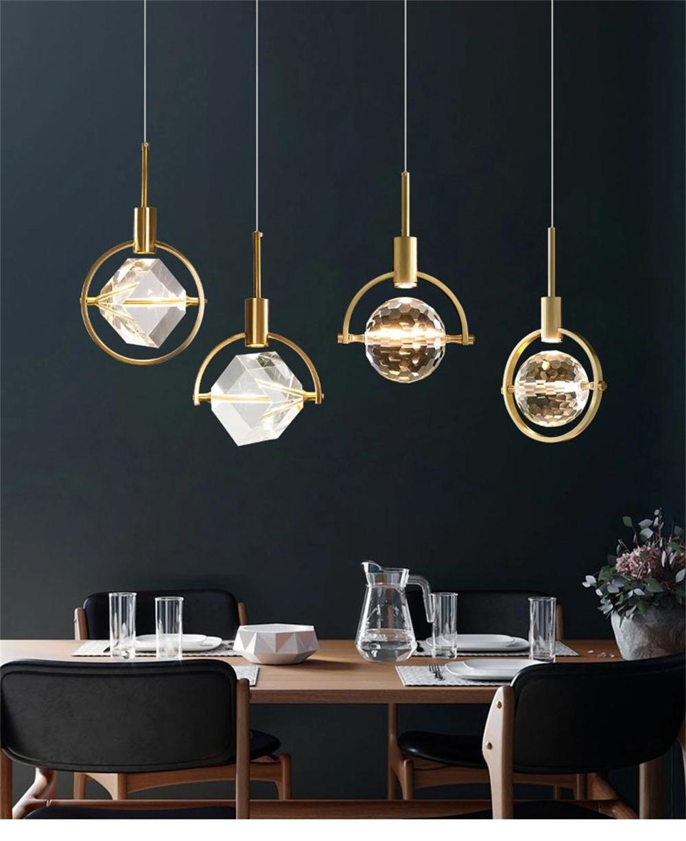 Nordic Restaurant Lamp Single Head Round Bedroom Bedside Lamp Creative Bar Island Pendant LED Modern Luxury Crystal Chandelier