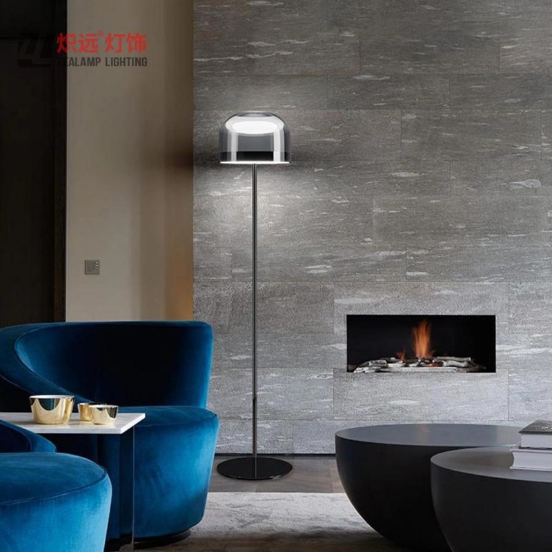 Smoky Glass Shade Standing Light Modern Floor Lamps for Cafe Shop